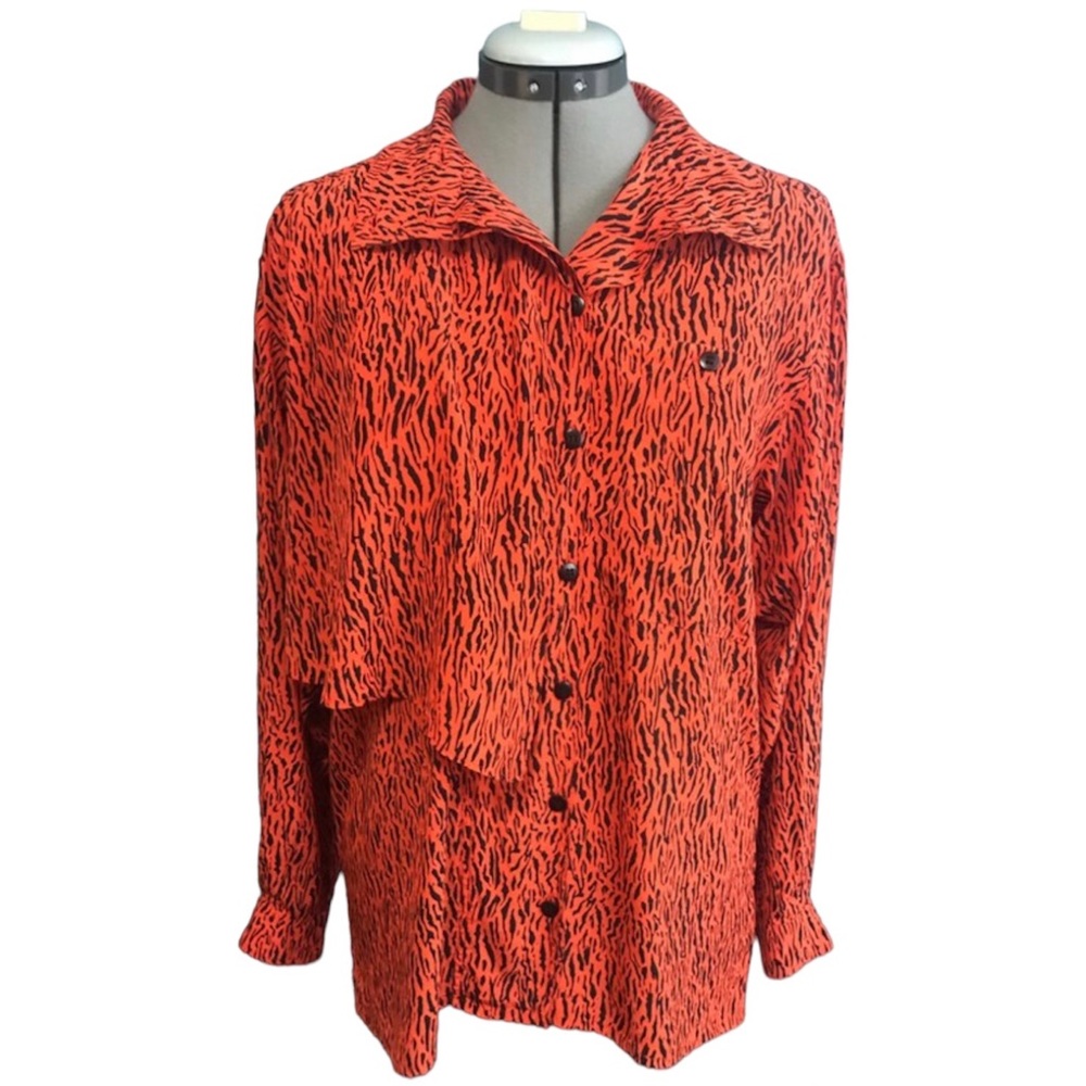 Vintage Escada 100% Silk 1980s Tiger Print Blouse Top Shirt 34 S Small M Medium